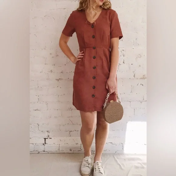 Rust button up dress - Picture 1 of 5